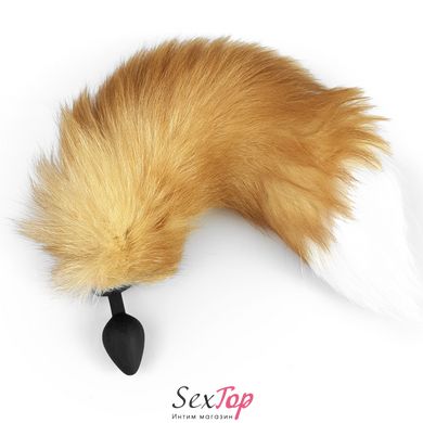 Силіконова анальна пробка з хвостом із натурального хутра Art of Sex size M Red fox SO6188 фото
