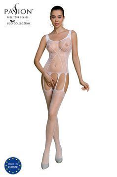 Бодистокинг Passion ECO BS007 white, с доступом, силуэтный рисунок, имитация подвязок,  - 1