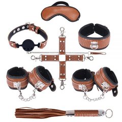 Набір для БДСМ ігор BDSM-NEW PVC Snakeskin Bondage Set, brown Коричневый / Черный 1