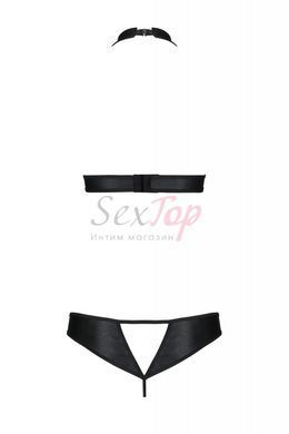 Комплект из экокожи Passion Malwia Set with Open Bra 4XL/5XL black, топ и трусики с люверсами,  - 4