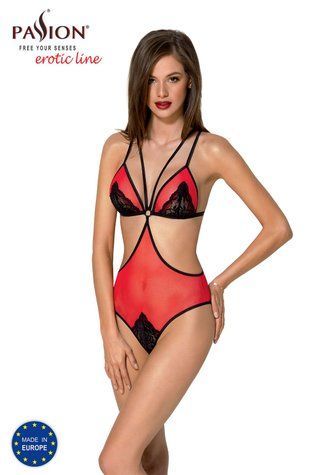 Полупрозрачное боди с кружевом Passion PEONIA BODY XXL/XXXL red &mdash;  фото товара 1