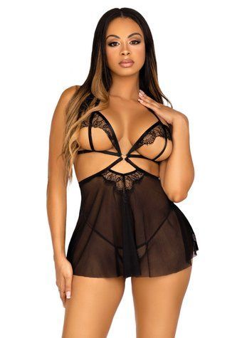 Пеньюар Leg Avenue Lace and mesh babydoll & panty Black S &mdash;  фото товара 1