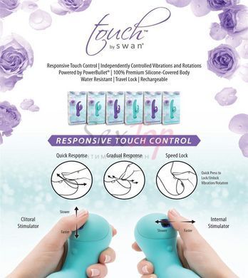Вибратор-кролик с сенсорным управлением и ротацией Touch by SWAN - Duo Teal, глубокая вибрация &mdash;  фото товара 7