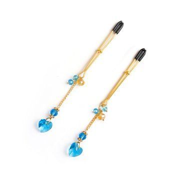 Зажимы для сосков Art of Sex - Crystal Heart Blue, золото,  - 1