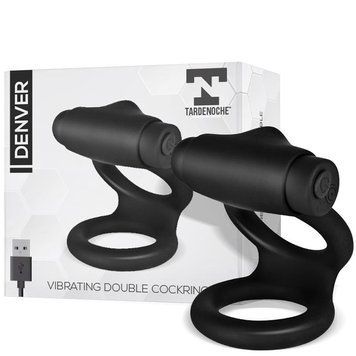 Denver Double Cockring With Vibrating Bullet Usb Silicone Black &mdash;  фото товара 1