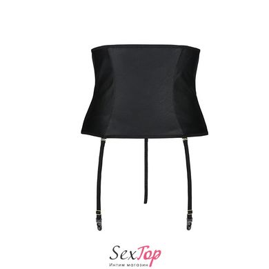Пояс-корсет з екошкіри Celine Set black L/XL — Passion: шнурівка, знімні пажі для панчіх, стрінги SO6409 фото
