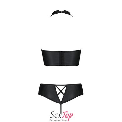 Комплект из эко-кожи Nancy Bikini black L/XL - Passion, бра и трусики с имитацией шнуровки SO5367 фото
