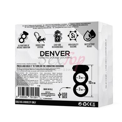 Denver Double Cockring With Vibrating Bullet Usb Silicone Black &mdash;  фото товара 3