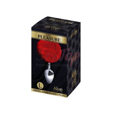 Металлическая анальная пробка Кроличий хвостик Alive Fluffy Plug L Red, диаметр 3,9 см &mdash;  фото товара 2