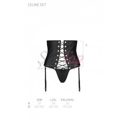 Пояс-корсет из экокожи Celine Set black L/XL &mdash; Passion: шнуровка, съемные пажи для чулок, стринги &mdash;  фото товара 7