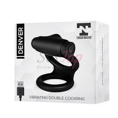 Denver Double Cockring With Vibrating Bullet Usb Silicone Black &mdash;  фото товара 2