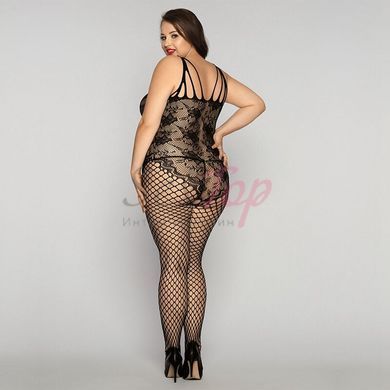 Сітчастий бодістокінг JSY &laquo;Ніжна Люсі&raquo; Plus Size, black, імітація боді, імітація шнурівки - фото товару 4