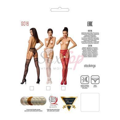 Сітчасті панчохи-стокінги Passion S016 One Size, Red, імітація ажурного пояса з гартерами - фото товару 5