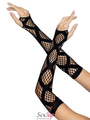 Длинные митенки Leg Avenue Faux wrap net arm warmers One size Black, крупная сетка SO8574 фото