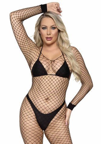 Бодистокинг в крупную сетку Leg Avenue Long Sleeved Bodystocking One size Black, длинный рукав &mdash;  фото товара 1