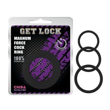Ерекційні кільця різного розміру чорного кольору Chisa Magnum Force Cock Ring - фото товару 1