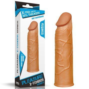 Насадка на член реалистичная удлиняющая телесного цвета Lovetoy Pleasure X, Коричневый - 1
