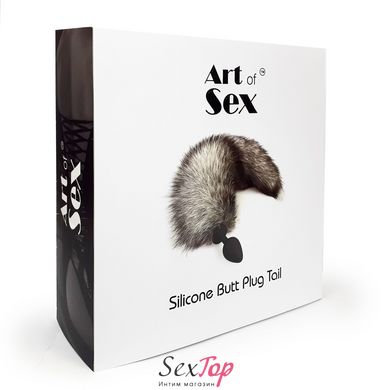 Силіконова анальна пробка з хвостом із натурального хутра Art of Sex size M Artctic fox SO6189 фото