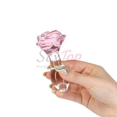 Скляна анальна пробка Pillow Talk Rosy Luxurious Glass Anal Plug, ⌀3,3 см, віброкуля в подарунок - фото товару 6
