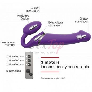 Безремневой страпон с вибрацией Strap-On-Me Vibrating Violet XL, диам. 4,5см, пульт ДУ, регулируемый &mdash;  фото товара 3