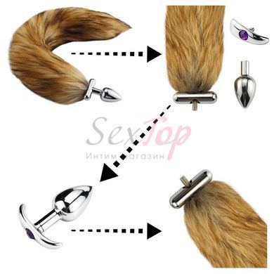 Анальна пробка із хвістом, що знімається Deformable Fox Tail Metal Anal Plug сірий - фото товару 2