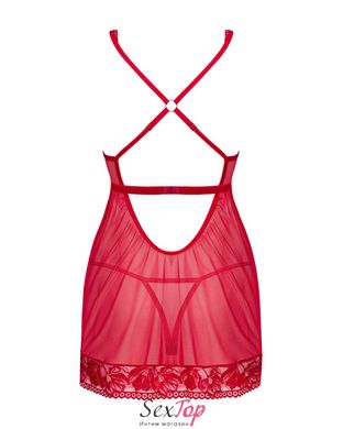Прозора сорочка бебі-дол Obsessive Lacelove babydoll & thong M/L Red, мереживо, стрінги SO8647 фото