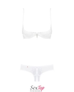 Еротичний комплект з бюстгальтером-получашкою Obsessive Alabastra S/M, білий, трусики з доступом SO7194 фото