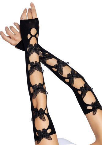 Мітенки Leg Avenue Butterfly applique arm warmers Black, метелики - фото товару 1