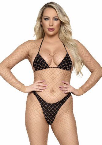 Бодистокинг в крупную сетку Leg Avenue Long Sleeved Bodystocking One size Nude, длинный рукав &mdash;  фото товара 1