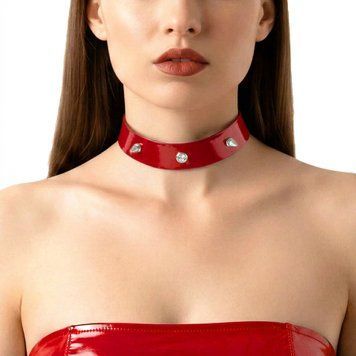Лакированный чокер с шипами Art of Sex - Mistress, цвет красный, размер M,  - 1