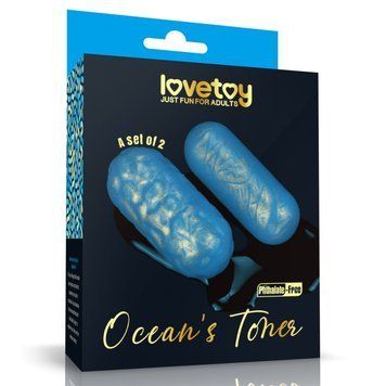 Вагинальные шарики длинной формы для тренировки мышц синего цвета Lovetoy 2 штуки, Синий - 1