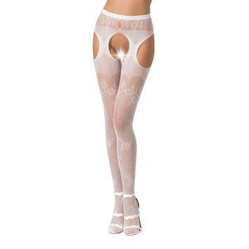 Эротические колготки-бодистокинг Passion S022 white, имитация цветочных чулочков и пояса для чулок, Белый - 1