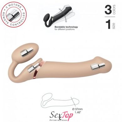 Безремінний страпон з вібрацією Strap-On-Me Vibrating Flesh L, діаметр 3,7 см, пульт ДК, регульовани SO3828 фото