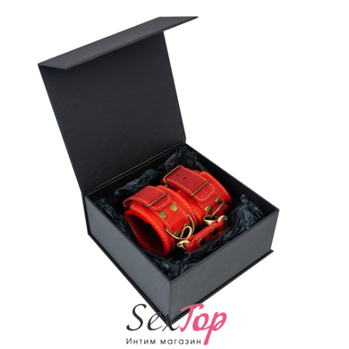 Преміум наручники LOVECRAFT червоні, натуральна шкіра, в подарунковій упаковці SO3292 фото