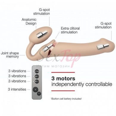 Безремневой страпон с вибрацией Strap-On-Me Vibrating Flesh L, диаметр 3,7см, пульт ДУ, регулируемый &mdash;  фото товара 3