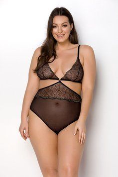 Боди Passion Amberly Body 6XL/7XL black, ассиметричный крой, кружевной лиф, золотая нить,  - 1