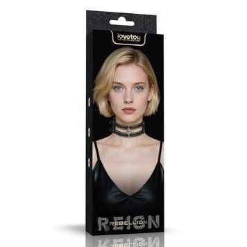 Чокер с двойным ремешком из высококачественного полиуретана черный Lovetoy Rebellion Reign, Черный - 1