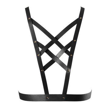 Портупея из экокожи Bijoux Indiscrets Maze &ndash; Cross Cleavage Harness Black, Черный/золотистый - 1