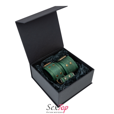 Преміум наручники LOVECRAFT зелені, натуральна шкіра, в подарунковій упаковці SO3293 фото