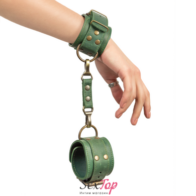 Премиум наручники LOVECRAFT зеленые, натуральная кожа, в подарочной упаковке SO3293 фото