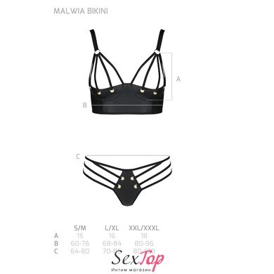 Комплект из эко-кожи с люверсами и ремешками Malwia Bikini black XXL/XXXL — Passion, бра и трусики SO5764 фото