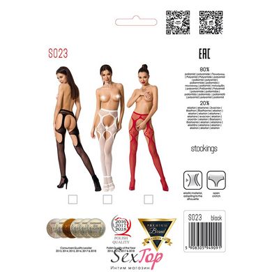 Эротические колготки-бодистокинг Passion S023 black, имитация чулок с секси ромбами и пояском PSS023B фото