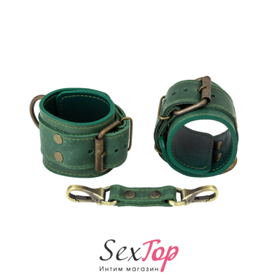 Преміум наручники LOVECRAFT зелені, натуральна шкіра, в подарунковій упаковці SO3293 фото