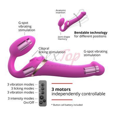 Безремінний вібрострапон з вакуумною стимуляцією Strap-On-Me MULTI ORGASM Fuchsia M, регульований - фото товару 2