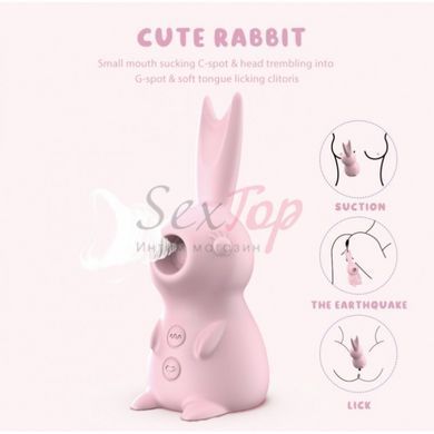 Вакуумний кролик вібратор 3 в 1 рожевий Cnt Kissing Bunny - фото товару 2