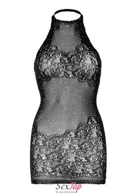 Сукня-сітка зі стразами Leg Avenue Rhinestone halter mini dress Black, відкрита спина, one size SO7882 фото