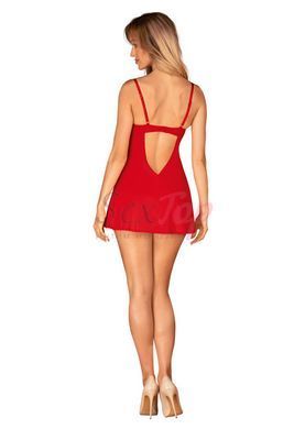 Пеньюар Obsessive Ingridia chemise & thong XL/2XL, червоний, сорочка, стрінги - фото товару 7