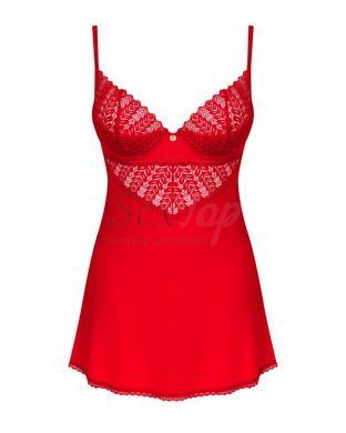 Пеньюар Obsessive Ingridia chemise & thong XL/2XL, червоний, сорочка, стрінги - фото товару 3
