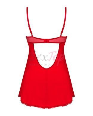 Пеньюар Obsessive Ingridia chemise & thong XL/2XL, червоний, сорочка, стрінги - фото товару 4