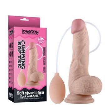 Фаллоимитатор 14 см на присоске с эякуляцией Lovetoy Soft Ejaculation Cock With Ball 7 телесный, Телесный - 1